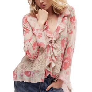 Free People Bad At Love Floral Printed Blouse Small NWT Cottagecore Fairy Lace